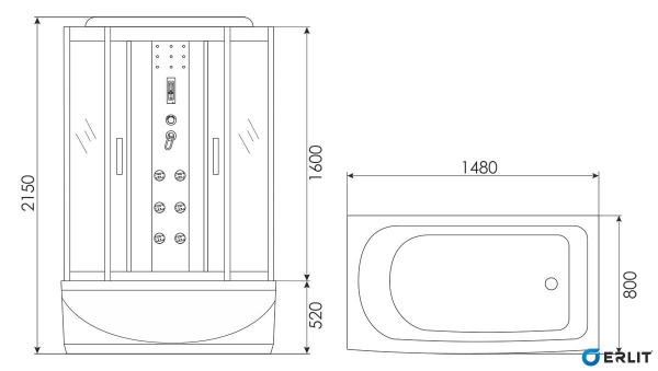 Душевая кабина Erlit COMFORT ER4515TP-C3 170x80 см.  Душевая кабина Erlit COMFORT ER4515TP-C3 170x80 см.
