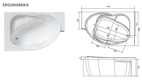 Ванна акриловая 1Marka ERGONOMIKA 01эрг17511п 158-175  Ванна акриловая 1Marka ERGONOMIKA 01эрг17511п 158-175
