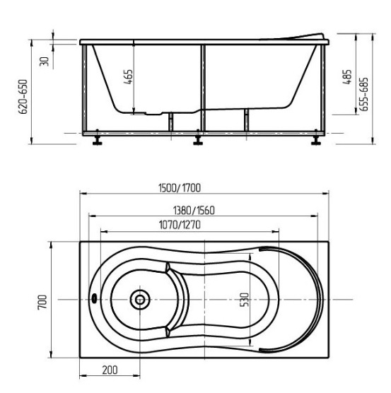 Ванна акриловая Aquatek АФРОДИТА  150x70 см. 
