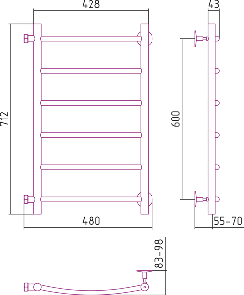 Полотенцесушитель водяной Стилье ВЕРСИЯ-Б2  00612-6040 600х400 
