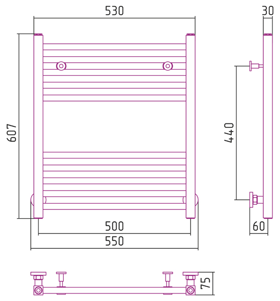 Полотенцесушитель водяной Сунержа МОДУС 00-0250-6050 600х500 