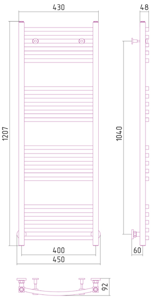 Полотенцесушитель водяной Сунержа АРКУС 00-0251-1240 1200х400 