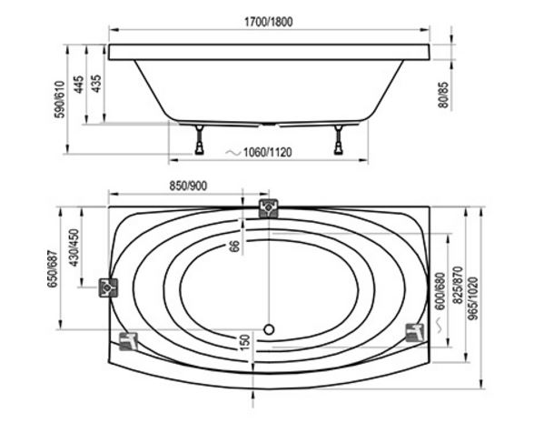 Ванна акриловая Ravak EVOLUTION C1010P0000  