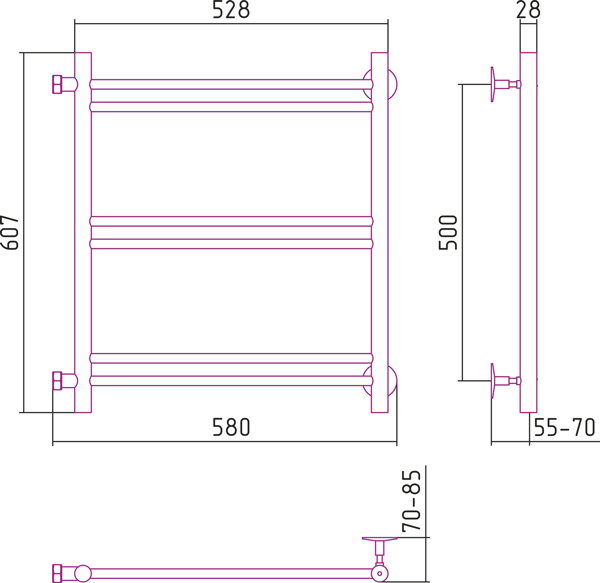 Полотенцесушитель водяной Стилье ВЕРСИЯ-Б1 00611-5050 500х500 