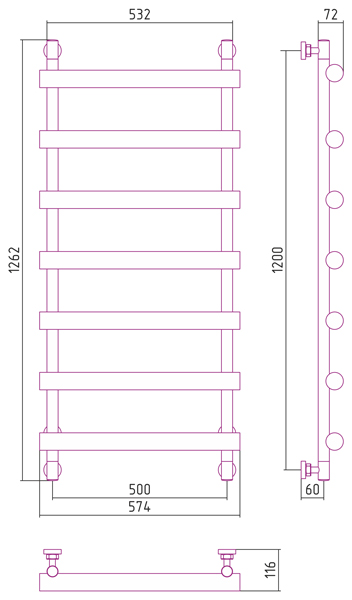 Полотенцесушитель водяной Сунержа АТЛАНТ 00-0226-1250 1200х500 