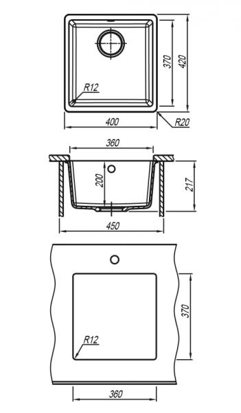 Мойка кухонная керамогранитная Florentina ВЕГА 360 22.310.B0360.201 40*42 см. жасмин
