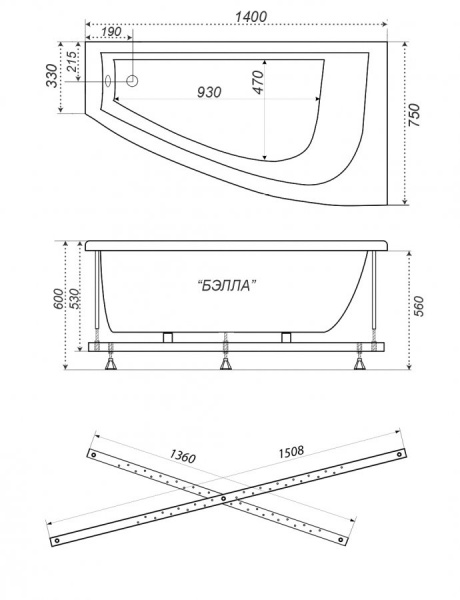 Ванна акриловая Triton БЭЛЛА  140x75 см. левая 