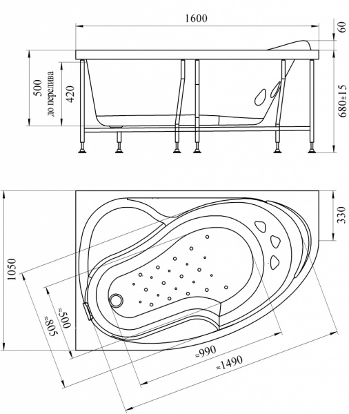 Ванна акриловая Radomir АМЕЛИЯ  160x105 см. левая 