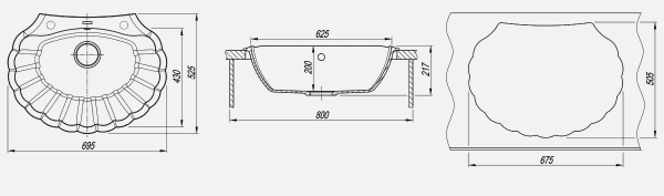 Мойка кухонная керамогранитная Florentina ГРЕБЕШОК 20.345.E0695.303 69,5*52,5 см. мокко