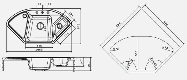 Мойка кухонная керамогранитная Florentina КАПРИ 20.185.J1060.306 100,6*57,5 см. капучино