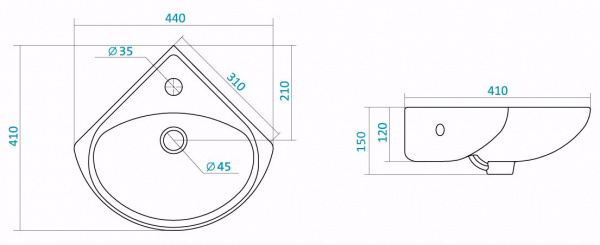 Раковина угловая Santek ИРИС 1.WH11.0.514   Раковина угловая Santek ИРИС 1.WH11.0.514