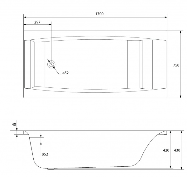 Ванна акриловая Cersanit VIRGO 63353 170x75 см.  Ванна акриловая Cersanit VIRGO 63353 170x75 см.