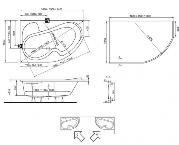 Ванна акриловая Ravak ROSA I CK01000000 150x105 см. левая 