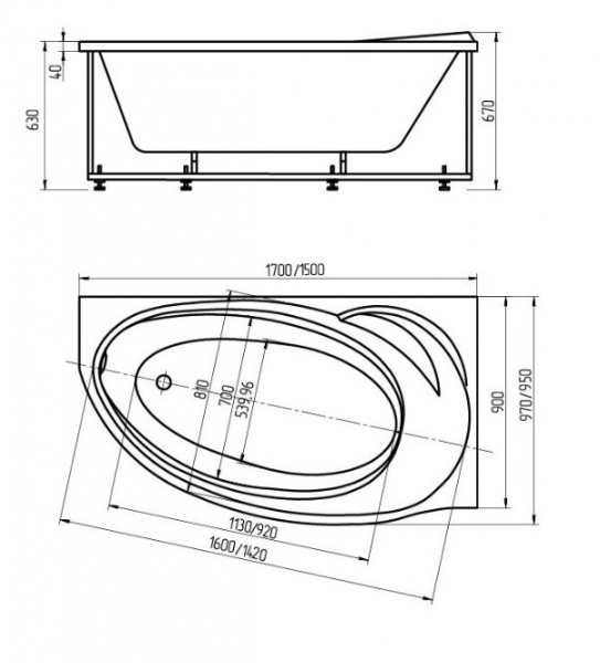 Ванна акриловая Aquatek БЕТТА  150x95 см. левая 
