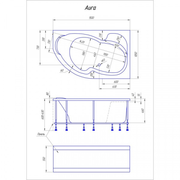 Ванна акриловая 1Marka AURA 01ау1510п 150x105 см. правая 