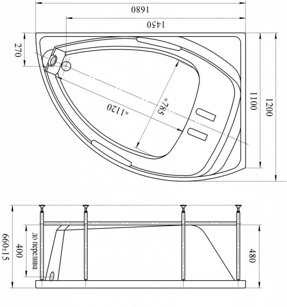 Ванна акриловая Radomir АСТОРИЯ  168x120 см. правая 